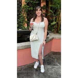 LOUNA Blue Gingham Checkered Sweetheart Neckline Midi Dress Size Medium